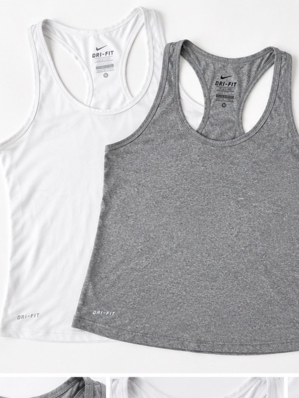 Nike Dri-FIT Racerback Tank Bundle 2 Pack Gray White Athletic Workout Tops